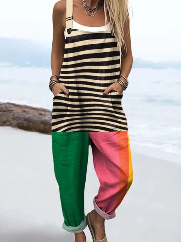 VEYLINIA | Monokrom Blommig Jumpsuit Vintage Sommarstil