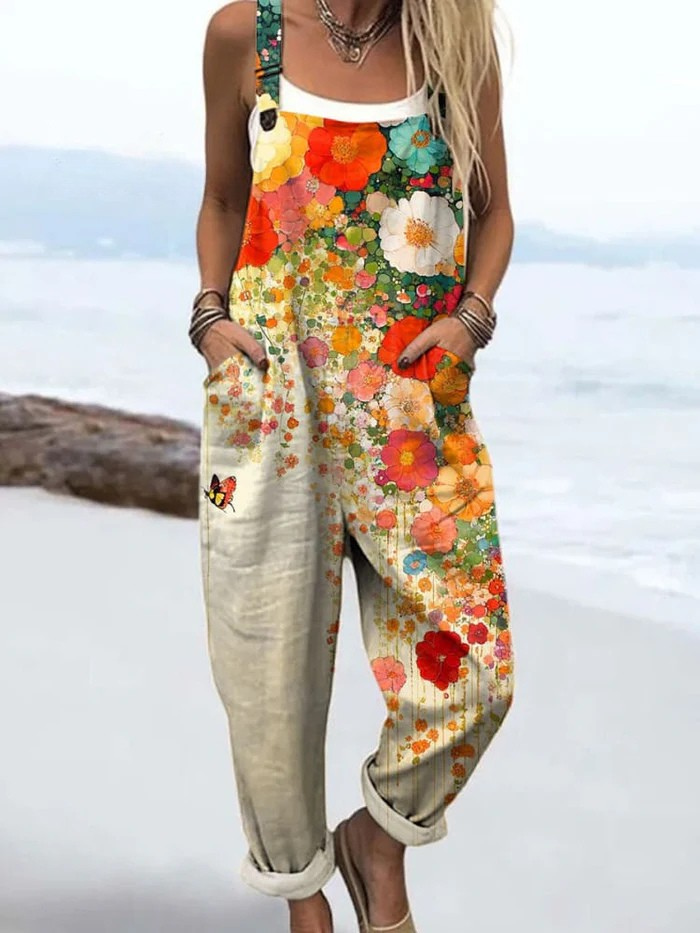 VEYLINIA | Mono Blommig Jumpsuit Vintage Axelbandslös