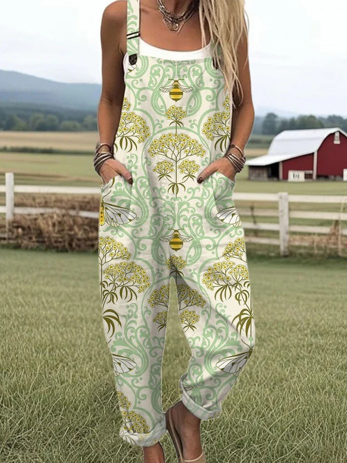 VEYLINIA | Mono Blommig Jumpsuit Vintage Ärmlös