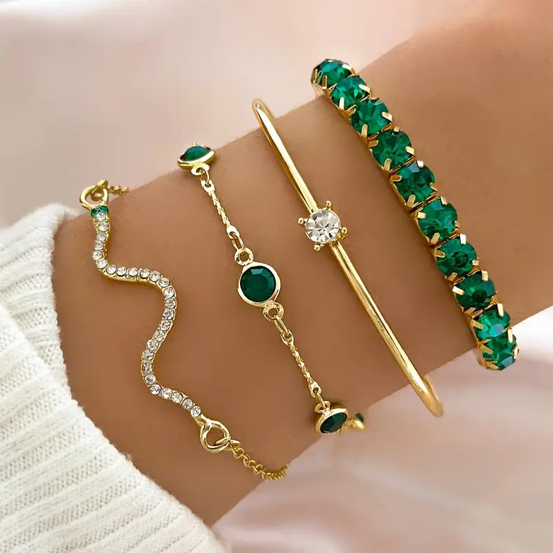 VEYLINIA | Vintage grönt armband set med kristaller
