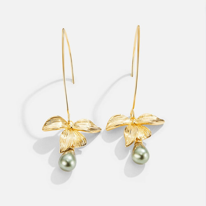 VEYLINIA | Jadepärla & Blomformade Droppörhängen